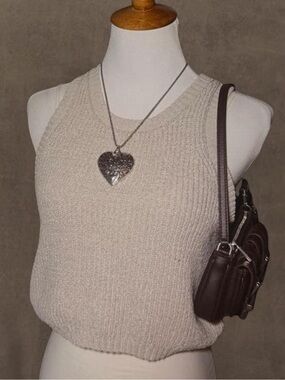 Sleeveless Knit Crop Tank Top in Light Taupe